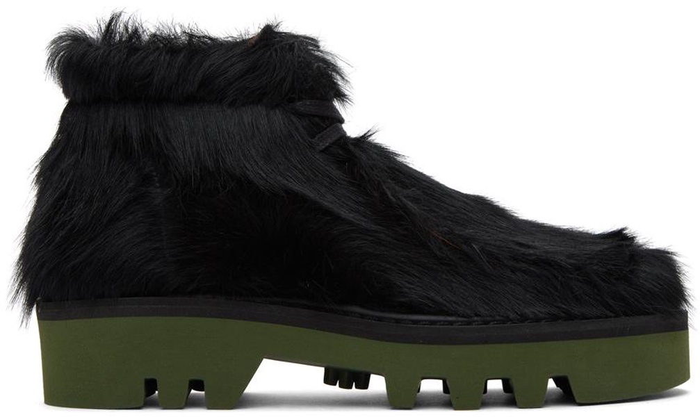 Black & Green Calf-Hair Boots