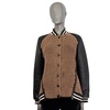 AKRIS tan & black cashmere LEATHER SLEEVE BOMBER Jacket 36 S