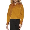 DKNY Women's Button Front Cropped Long Sleeve Top