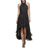 KARL LAGERFELD Women's Chiffon High-Low Maxi Dress with Ruffle Skirt and Mock Neck