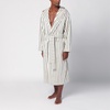 Tekla White Bathrobe With Dark Green Stripes