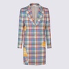 Blue And Yellow Wool Blend Check Coat