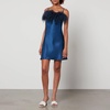 Sleeper Boheme Feather-Trimmed Satin Mini Dress - XS