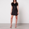 Sleeper Boheme Feather-Trimmed Satin Mini Dress - XS