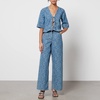 Ganni Tie-Front Jacquard-Denim Blouse - EU 40/UK 12