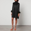 Sleeper Party Shirt Feather-Trimmed Satin Dress - XS