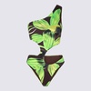 Green Leaf Print One Shoulder Swimsuit