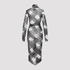 Mesh Draped Printed "distorten Tartan" Long Dress