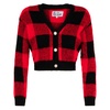 Woman Short Cardigan With Jewel Buttons And Tartan Print