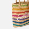 Raffia Bucket Bag With Multicolor Stripes And Embroidery