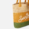 Raffia Bucket Bag With Multicolor Stripes And Embroidery