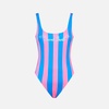 Woman Dust Blue And Pink Striped Print One Piece Swimsuit