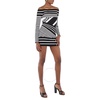 Balmain Ladies Black/White Off-Shoulder Jacquard-Stripe Mini Dress