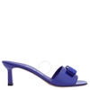 Salvatore Ferragamo Blue Patent Calfskin Vara Bow Slide Sandals