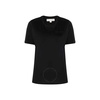 Michael Kors Ladies Black Logo Embroidered Organic Cotton T-Shirt