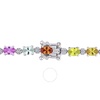 AMOUR 24 1/2 CT TGW Multi-color Created Sapphire Tennis Necklace In Sterling Silver