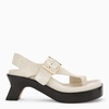 LOEWE Ivory Suede Heeled Slippers - Adjustable Buckle Strap, Architectural Heel