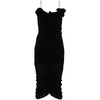 Black Jersey Ruched V-Neck Dress