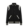 SAINT LAURENT Black Wool Bomber Jacket with Embroidered Design and Ribbed Detailing for Men