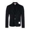 Navy Blue Wool Knit Jacket with Classic Lapel and Button Closure