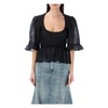 Black Crinckled Smock Blouse