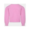 Pink Sweater with V-Neckline and Logo Embroidery