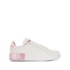 'Portofino' White and Pink Low Top Sneakers with Logo in Leather Woman