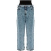 Blue Cotton Blend Straight Leg Jeans