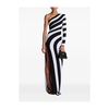 BALMAIN Elegant Striped One-Shoulder Gown