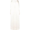 Ivory Satin-Finish Wide-Leg Trousers