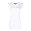 White Cotton Jersey Dress with Rhinestone Logo