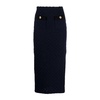 Navy Waffle Knit Midi Skirt with Gold Buttons