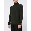 Green Sweater High Neck Fringed Hem