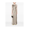 Olive Brown Satin Finish Cowl Neck Dress