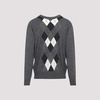 Gray Wool V-Neck Diamond Pattern Sweater