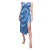 Draped Midi Wrap Skirt in Blue Satin