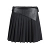 Black Pleated Skirt with Faux-Leather Trim