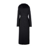 Black Wool Long Coat with Detachable Fur Collar