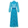 Sky Lacework Silk Dress with Floral Embroidery