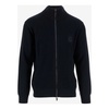 Navy Virgin Wool Cardigan with High Collar