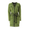 Green Belted Cardigan with Contrast Piping