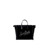 Black Velvet Mini Vanity Handbag with Rhinestone Logo