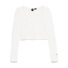 White Knitted Sweater Button-Up U-Neck