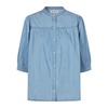 Blue Shirt Blouse with Puff Sleeves