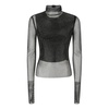 Glitter Mesh Top with High Collar