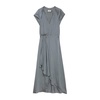 Satin Gray Midi Dress with Ruffles