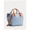 Bellport Small Tote Bag in Light Indigo Denim with Leather Trim