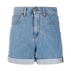 Blue Denim Slogan Print Shorts