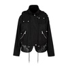 Black Zip-Up Coat with Adjustable Waist