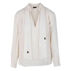 Elegant Cream Blouse with V-Neck and Collar Details